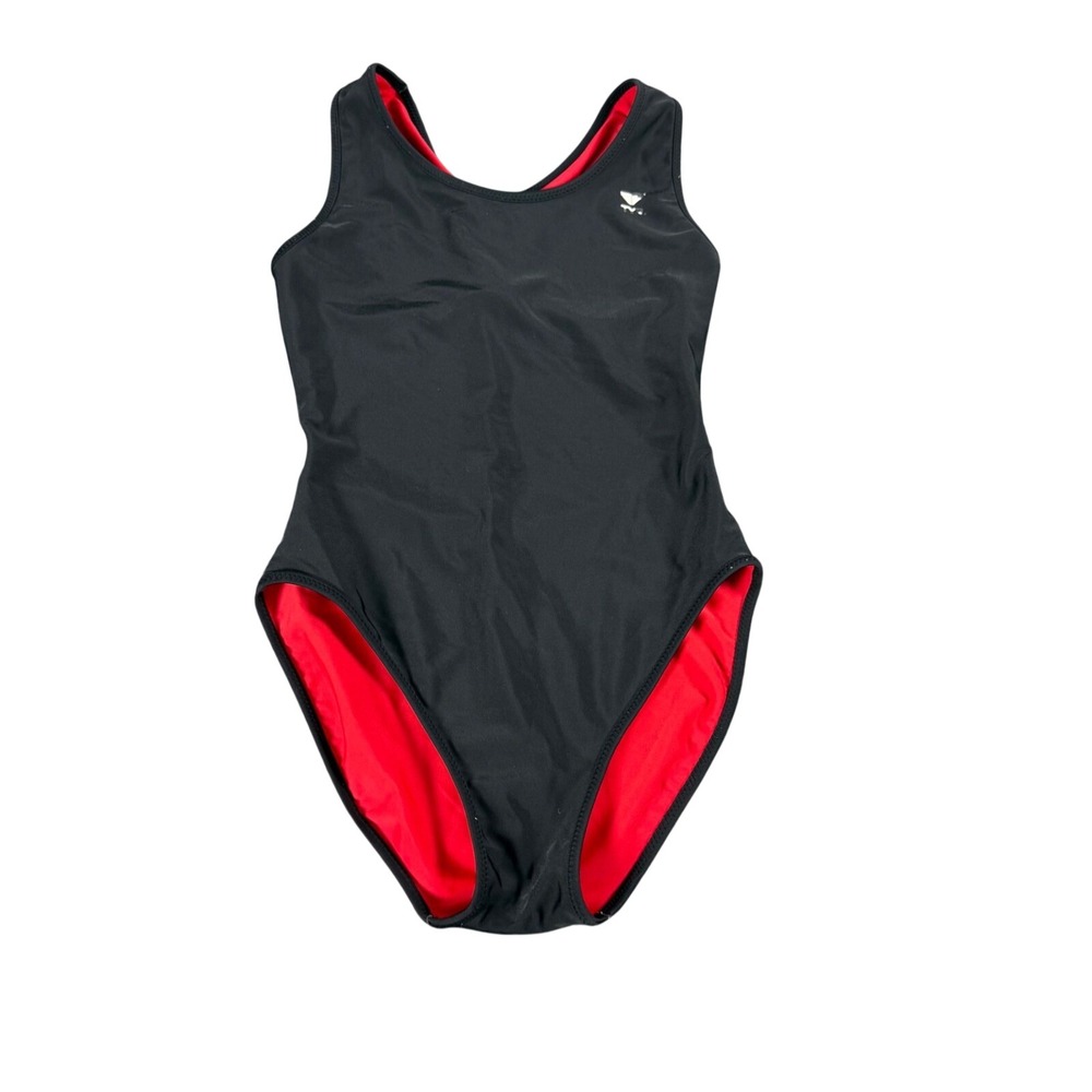 TYR Womens One Piece Swimsuit Black Red Performance Racerback Swimwear